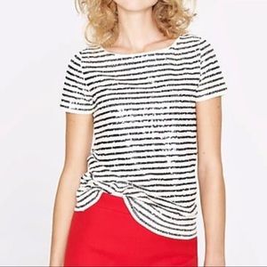 J. Crew Black & White Sequin Striped Tee